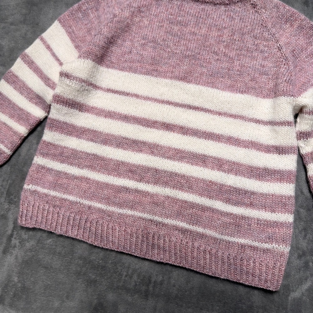 Hand Knit Wool Mohair Sweater‎ Womens S/M Pink Raglan Striped Pullover Luxury - Picture 3 of 8